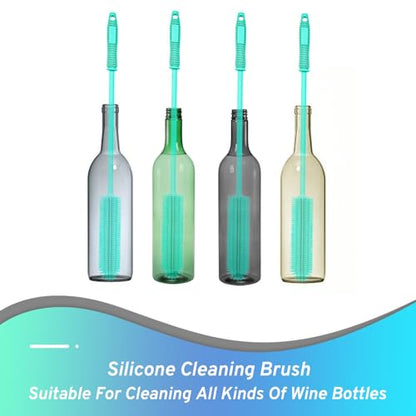 Silicone Water Bottle Brush and Straw Cleaner Set,Long Bottle Brush,Straw Cleaning Brush Silicone,Long Handle Scrub Cleaning Brush for Narrow Neck Bottle,Wine Bottle,Thermos,Sports Bottles (Green) - color: Green