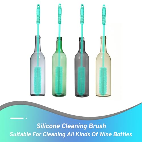 Silicone Water Bottle Brush and Straw Cleaner Set,Long Bottle Brush,Straw Cleaning Brush Silicone,Long Handle Scrub Cleaning Brush for Narrow Neck Bottle,Wine Bottle,Thermos,Sports Bottles (Green) - color: Green