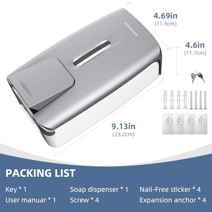 Soap Dispenser Wall Mount 28oz Commercial Hand Soap Dispenser for Bathroom Liquid Gel Hand Sanitizer Dispenser No Drilling Silver - color: Silver