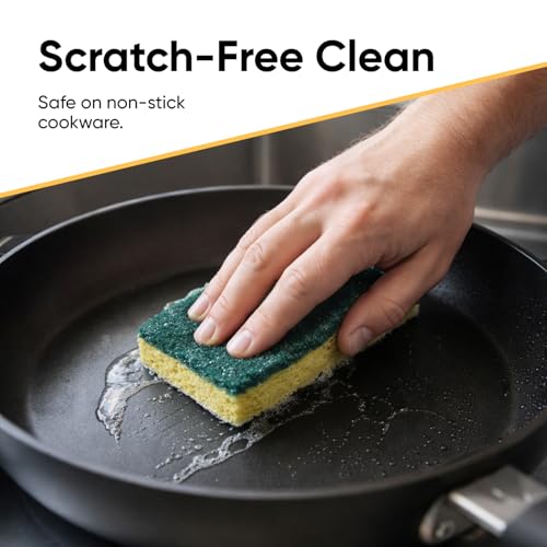 Scrubee Heavy Duty Scrub Sponge with Scouring Pad, Kitchen Dishwashing, Sink, Pot, and Frying Pan Cellulose Scrubber Sponge Non-Scratch, by Superio, 2-Pack (4.5" Sponge) - color: Green, size: 2-pack