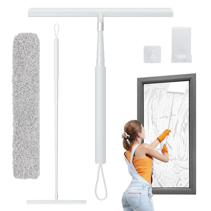 Upgrade Detachable and Retractable Handle,Shower Squeegee for Glass Doors and Tile Door Cleaner Bathroom Squeeze Walls squeegees with 2 Adhesive Hooks (White) - color: White