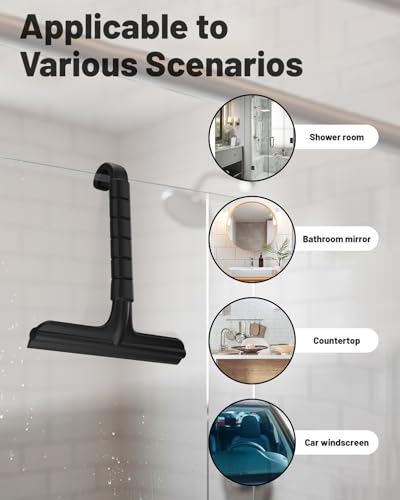Silicone Shower Squeegee with Hook,Dual-Sided Design with Scraper & Scrub Surface, Shower Squeegee for Glass Doors (Dark) - color: Dark