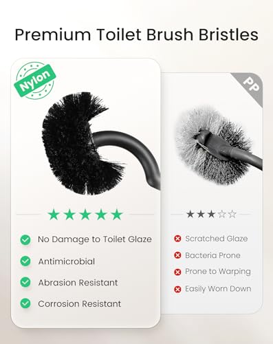 Cesun Toilet Brush and Holder Set, Curved Toilet Bowl Brush for Under Rim Cleaning, 304 Stainless Steel Holder, Weighted Base, Long Handle Toilet Scrubber, 2 Brush Heads, Silver - color: Silver