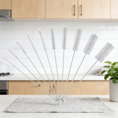 Straw Cleaning Brush Set, 10-Piece 8.2'' Stainless Steel Handle Straw Brush Set, Extra-Long Straw Brush Suitable for Glasses, Straw Cups, Water Bottles, and Tubes