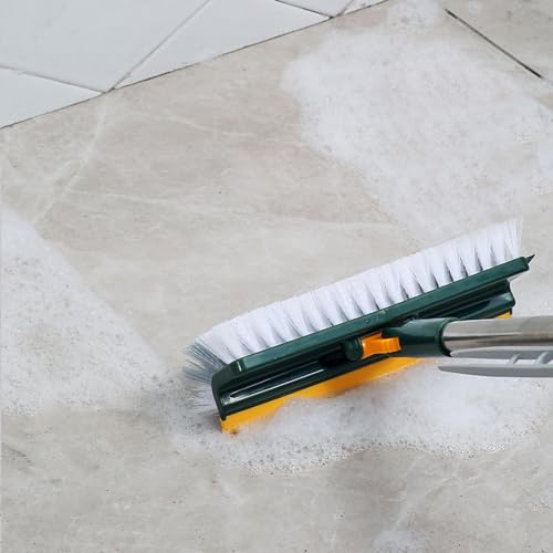 Grout Scrub Brush with 42" Long Handle Double-Sided Floor Scrub Brush V-Shape Grout Cleaner with Squeegee 180° Rotating for Tile Floors, Baseboards, Wall - color: Green