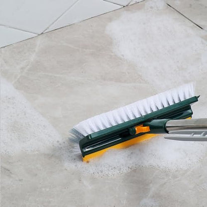 Grout Scrub Brush with 42" Long Handle Double-Sided Floor Scrub Brush V-Shape Grout Cleaner with Squeegee 180° Rotating for Tile Floors, Baseboards, Wall - color: Green