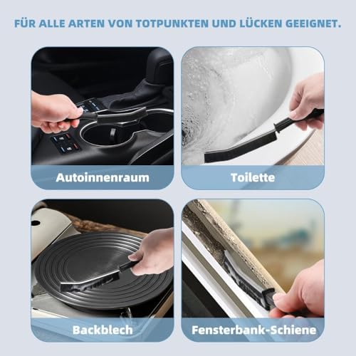 Hard Bristle Crevice Cleaning Brush Set – Multi-Purpose Detail Brushes for Grout, Sink, Teapot, Blender & Tight Corners – Deep Clean Kitchen & Bathroom (Black,6)