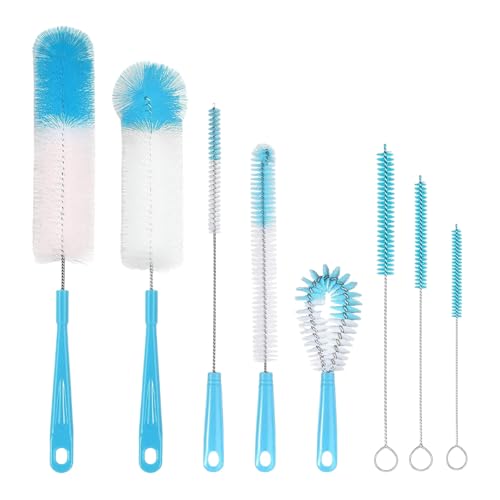 8 Pack Bottle Brush Cleaner, 16 Inch Stainless Steel Long Handle Bottle Cleaning Brush,5 in 1 Straw Brush for Cleaning Narrow Neck Sports Bottles,Wine Decanter,Baby Bottles,Cup Cover
