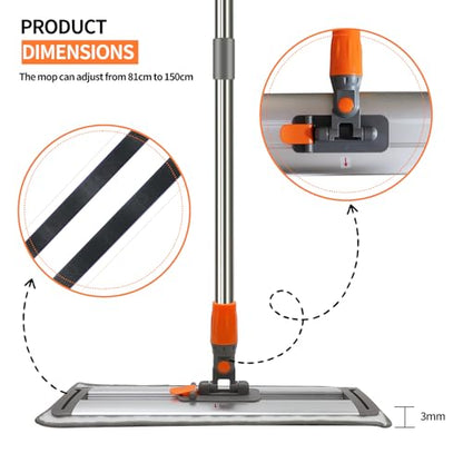 17-inch Large Aluminum mop,a Wet/Dry Microfiber mop with a Washable,Reusable Cleaning pad and an extendable Handle,Suitable for Hardwood Floors,Laminate Floors, Removing pet Hair,and Window Cleaning