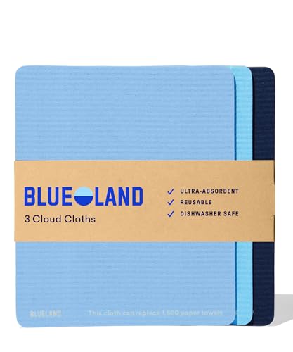 BLUELAND Cloud Cloth, 3-Pack, Reuseable Paper Towel Replacement, Natural Swedish Dish Kitchen Sponge