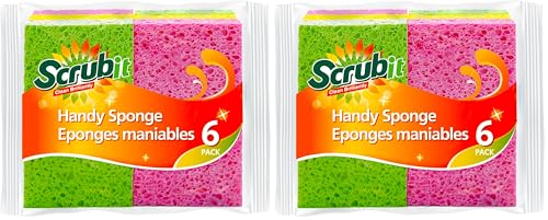 SCRUBIT Cellulose Scrub Sponge - Kitchen Cleaning Sponges for Dishes, Pans, Pots & More- 12 Pack Dishwashing Sponges - Colors and Packaging May Vary - size: 6 Count (Pack of 2)