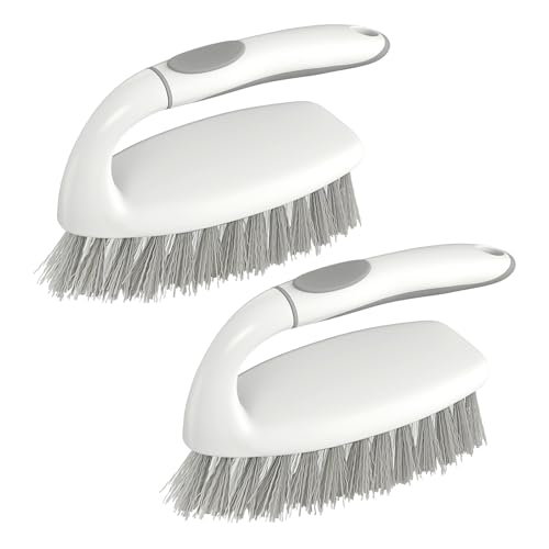 SetSail Heavy Duty Scrub Brush, Stiff Bristles Cleaning Brush with Non Slip Handle Shower Scrubber for Bathroom Kitchen Bathtub Tile Sink, 2 Pack(Grey White) - color: White