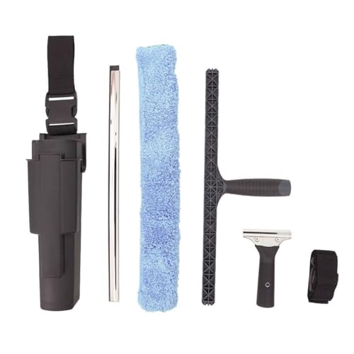 XERO Window Squeegee Cleaning Caddy Kit- Holster Side Bucket with Adjustable Belt -18" Channel with Handle and 1-18" T-Bar Washer with Sleeve Windshield Cleaner Tool