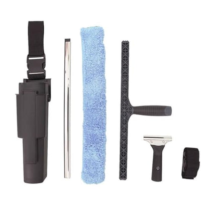 XERO Window Squeegee Cleaning Caddy Kit- Holster Side Bucket with Adjustable Belt -18" Channel with Handle and 1-18" T-Bar Washer with Sleeve Windshield Cleaner Tool