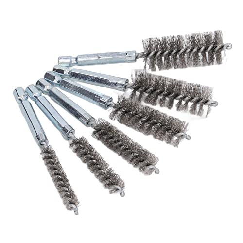 6 Piece Bore Cleaning Brush Set 1/4 Inch Hex Shank for Drill Impact Driver and 8-19mm Diameter Applications - size: Steel Wire (Silver)