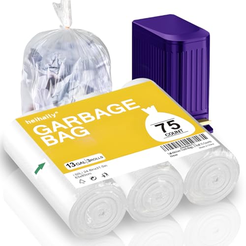 Tall-Kitchen Trash-Bags 13-Gallon Garbage Bag - Unscented Strong Large Outdoor Clear White Plastic Recycling Compactor Can Liners for Lawn Yard Office Bathroom Waste Basket, 3 Roll 75 Counts - style: PE-13Gal Clear 75
