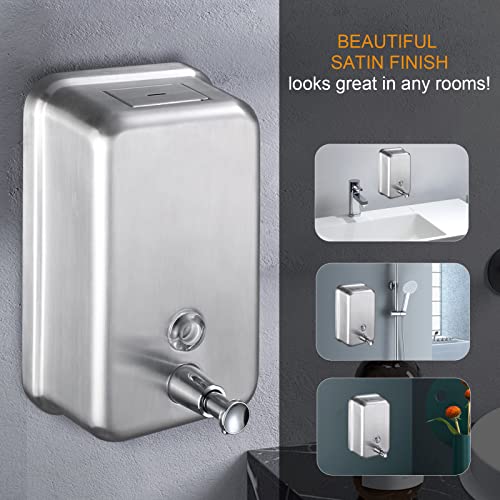 Commercial Wall Mount Stainless Steel Soap Dispenser, Corrosion Proof Lining Liquid Hand Sanitizer Dispenser Bathroom 1100ml / 37oz. (Vertical) - size: Vertical