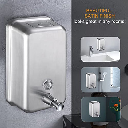 Commercial Wall Mount Stainless Steel Soap Dispenser, Corrosion Proof Lining Liquid Hand Sanitizer Dispenser Bathroom 1100ml / 37oz. (Vertical) - size: Vertical