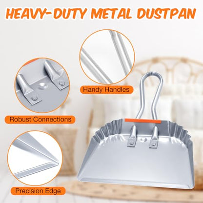 Mumufy 4 Pack Industrial Metal Dustpan 12" Heavy Duty Dust Pan with Handle Handheld Dustpan Wide Scooper Dust Debris Sweeping Tool Precision Edge Ideal for Cleaning Indoor Outdoor Surfaces (Silver) - color: Silver