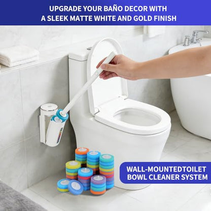 Disposable Toilet Brush, Wall-Mounted Touch Free, 24 Refills | Toilet Bowl Cleaner Wand Kit, Extended Long Handle, Pre-Soaked Concentrated Cleaner Sponge, Apartment, RV Bathroom Cleaning - size: 1 Brush+24 Refills