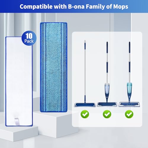 10-Pack Microfiber Mop Pads for Bona Mop- Washable Reusable Refills for Hardwood, Tile & Multi-Surface Floors | Pet Hair & Stain Remover - size: 10 PCS