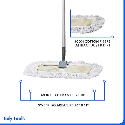 Commercial Dust Mop – 18 Inch Floor Sweeper for Hardwood, Reusable Cotton Mop Head, Extendable Handle, Dry Mop for Floor Cleaning & Janitorial Supplies - size: 18x5 Inch (Pack of 1)
