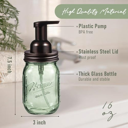SheeChung 16 Oz Mason Jar Foaming Soap Dispenser, Stainless Steel Lid, BPA Free Pump, Green Glass Foam Hand Soap Dispenser, Refillable Liquid Foam Dispenser Bottle Bathroom Kitchen, Dish Soap-Bronze - color: Regular Mouth, Bronze-1 Pack