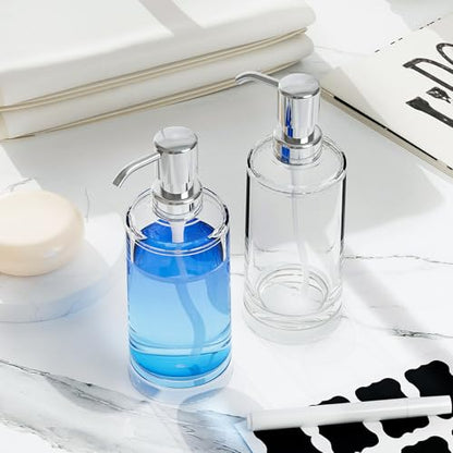 Clear Plastic Soap Dispenser Set of 2, 10 oz Pumps for Dish and Hand Soap | Set of 2 clear plastic 10 oz refillable pump bottles for dish soap, hand soap, kitchen, bathroom, or laundry counters - color: Clear+chrome