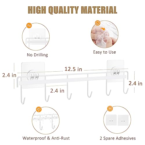 Kitchen Utensil Hanger, Adhesive Utensil Holder Wall Mount Kitchen Rack Rail with 12 Hooks, Space Saving and No Drilling, White, 2 Pcs - color: White