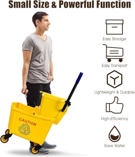Mop Bucket, Commercial Bucket for Mopping on Wheels with Potable Handle, Mop Bucket with Wringer for Home, Household, Office, Bathroom, Yellow (25 Quarts) - size: 25 Quarts