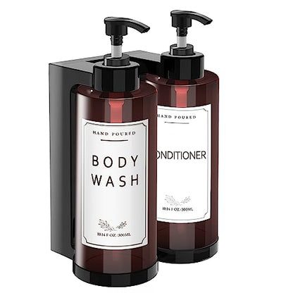 Plastic Soap Dispenser，Wall Mount Shower Pump，No-Drill Wall Mounted Shower Soap Dispenser，Shampoo and Conditioner Dispenser Modern Refillable Shampoo Pump Bottles for Shower Soap - color: 2pcs 300ml