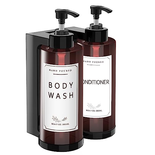 Plastic Soap Dispenser，Wall Mount Shower Pump，No-Drill Wall Mounted Shower Soap Dispenser，Shampoo and Conditioner Dispenser Modern Refillable Shampoo Pump Bottles for Shower Soap - color: 2pcs 300ml