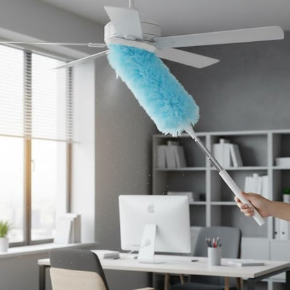 Microfiber Duster for Cleaning, Extendable Pole, Up to 30 Inch Reachable, Cleaning Tools for Car, Ceiling Fan, Window, Furniture, Office(Blue) - color: Blue