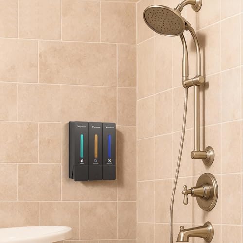 Shampoo and Conditioner Dispenser,Shower Dispenser 3 Chamber No Drill,Shower Soap Dispenser Wall Mounted for Bathroom Hotel with Upgrade Pump Head,3 * 400ml, (Gray 3 Chamber) - color: Gray 3 Chamber