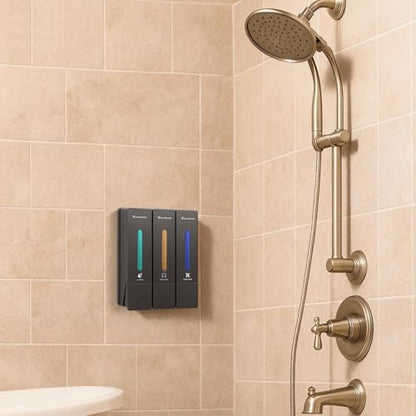 Shampoo and Conditioner Dispenser,Shower Dispenser 3 Chamber No Drill,Shower Soap Dispenser Wall Mounted for Bathroom Hotel with Upgrade Pump Head,3 * 400ml, (Gray 3 Chamber) - color: Gray 3 Chamber