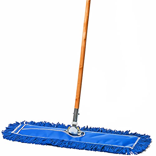 24 Inch Blue Commercial Dust Mop & Floor Sweeper – Wood Handle Floor Mop for Tile, Hardwood & Concrete - color: Blue, size: 24 X 5 Inch