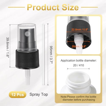 uxcell Spray Top 12Pcs 20/410 Plastic Fine Mist Reusable Replacement Black | Spray Bottle Pump Plastic Top Reusable Replacement for Cosmetic Perfume and Body Sprays Bottle - color: Black, size: 20/410