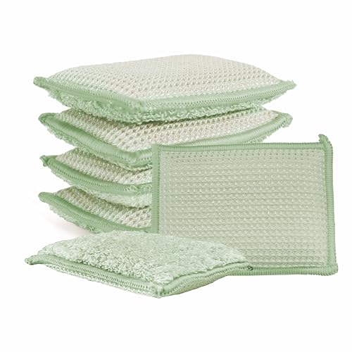 Bamboo Kitchen Sponges Heavy Duty Natural Cleaning Sponges Non-Scratch Dish Sponge for Dishes, Pots and Pans-Green,6 Pack - color: Green