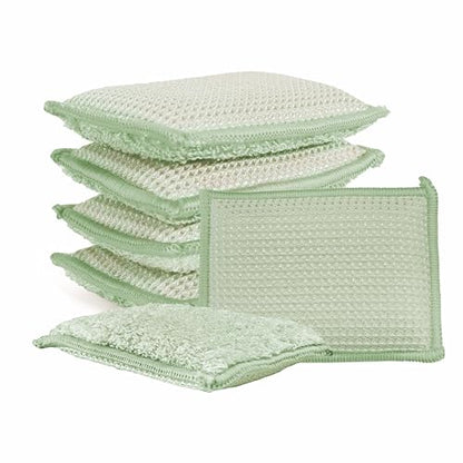 Bamboo Kitchen Sponges Heavy Duty Natural Cleaning Sponges Non-Scratch Dish Sponge for Dishes, Pots and Pans-Green,6 Pack - color: Green