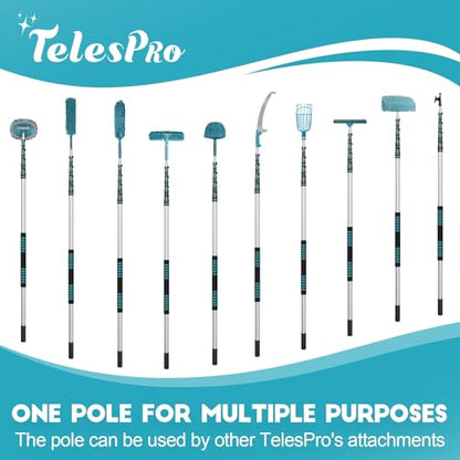 TelesPro 30 Feet High Reach Window Squeegee with 6-24 Ft Extension Pole, Window Cleaner Tool with 5-Stage Telescoping Pole, Window Cleaning Kit with Rotatable Head (2 Squeegee & 2 Microfibre Cloths) - size: 24 FT