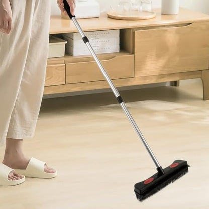 Rubber Broom with Squeegee Efficient Carpet Rake Broom with Adjustable Handle Practical Fur Remover Broom Reusable Detailing Lint Remover Brush Pet Hair Removal Broom for Pet Floor Carpet