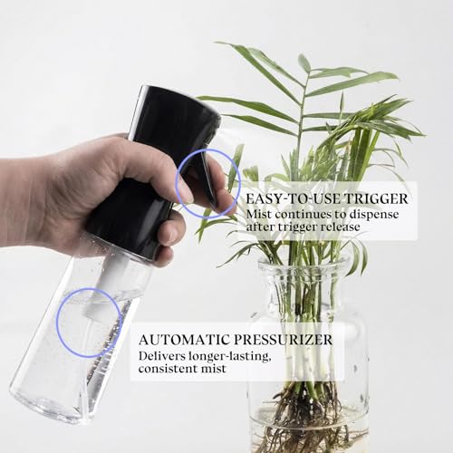3 Pack Black Continuous Spray Bottle Atomizing Mister for Hair,Plants,Cleaning,Travel Fine Mist Water Spray Bottles for Styling,Refillable Empty Spray Bottles Black&Transparent (200ml) - color: B