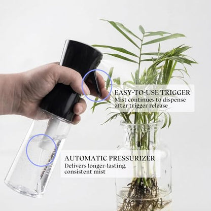 3 Pack Black Continuous Spray Bottle Atomizing Mister for Hair,Plants,Cleaning,Travel Fine Mist Water Spray Bottles for Styling,Refillable Empty Spray Bottles Black&Transparent (200ml) - color: B