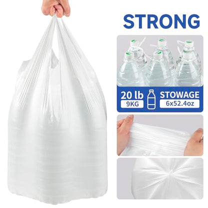 Small Trash Bags with Handles - Ocean Plastic Upcycling - Plastic Garbage Bags, Can Bin & Waste Basket Liner for Kitchen, Bathroom, Office and Pets,4 Gallon 50 Count White - color: 4Gal White, size: 1 ROLL