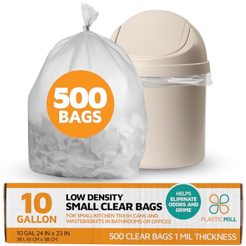 PlasticMill Heavy Duty Trash Bags - Clear Garbage Bags - Plastic Rubbish Sacs - Kitchen, Bathroom, Office waste Bags, Trash Can Liners - 7-10 Gallon Small plastic Bags, 1 Mil, 24"x23" (500-Count) - size: 1 Count (Pack of 500)