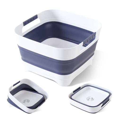 Collapsible Wash Basin for Baby Bottles - 2.4 Gallons Portable Wash Bin for RV Camping Sink, Space-Saving Dish Tub.Laundry & Utility Room Sinks (Navy blue) - color: Navy Blue