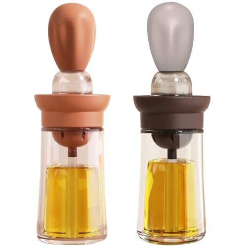 Oil Dispenser with Brush - 2 Pack Olive Oil Dispenser, 2 IN 1 Oil Dispensing Bottle with Basting Brush for Cooking Frying Baking Kitchen, T-OB21 Grey+Red - color: Grey+Red