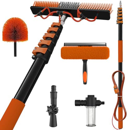 30Ft Reach Solar Panel Cleaning Brush Kit with 5-24ft Telescoping Pole, Water Fed Window Cleaner Tool with 20" Brush, Soap Dispenser, Cobweb Duster, Squeegee for Roof, RV, Gutter, Boat, Deck