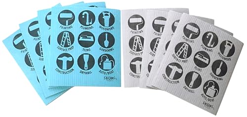 Skoy Cloth, 8-Pack Eco-Friendly and Reusable Swedish Dishcloth, for Kitchen and Household Use, Plastic-Free, Gray and Teal Color w/Hardware Design - color: Gray/Teal, size: 8-Pack