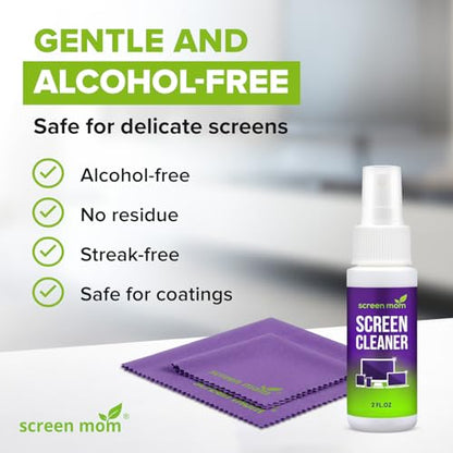 Screen Cleaner Spray and 2 Microfiber Cloths - 2oz Bottle by Screen Mom-Screen Cleaner Spray and Wipe for TV, Computer, Phone, iPad, Car Screen Cleaning Kit Electronic Cleaner Spray - size: 2oz